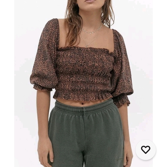 Urban Outfitters Women's Giselle Black and Brown Smocked Top Medium - Picture 1 of 10